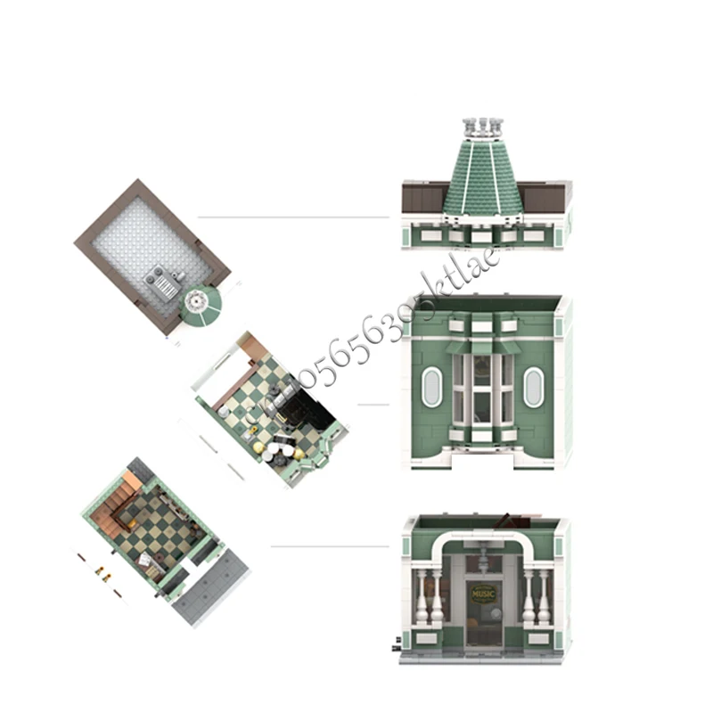 1614 PCS City Street Scene  Main Street Music Shop City Edition MOC Customize Modular Building Block DIY Assembly Toy Gift