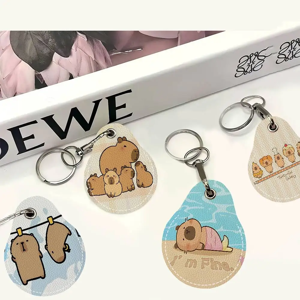 Cute Capybara Cartoon Key Fashion PU Water Shape Keychain Women Car Key Holder Home Key Ring Charm Bag Car Pendant Gift