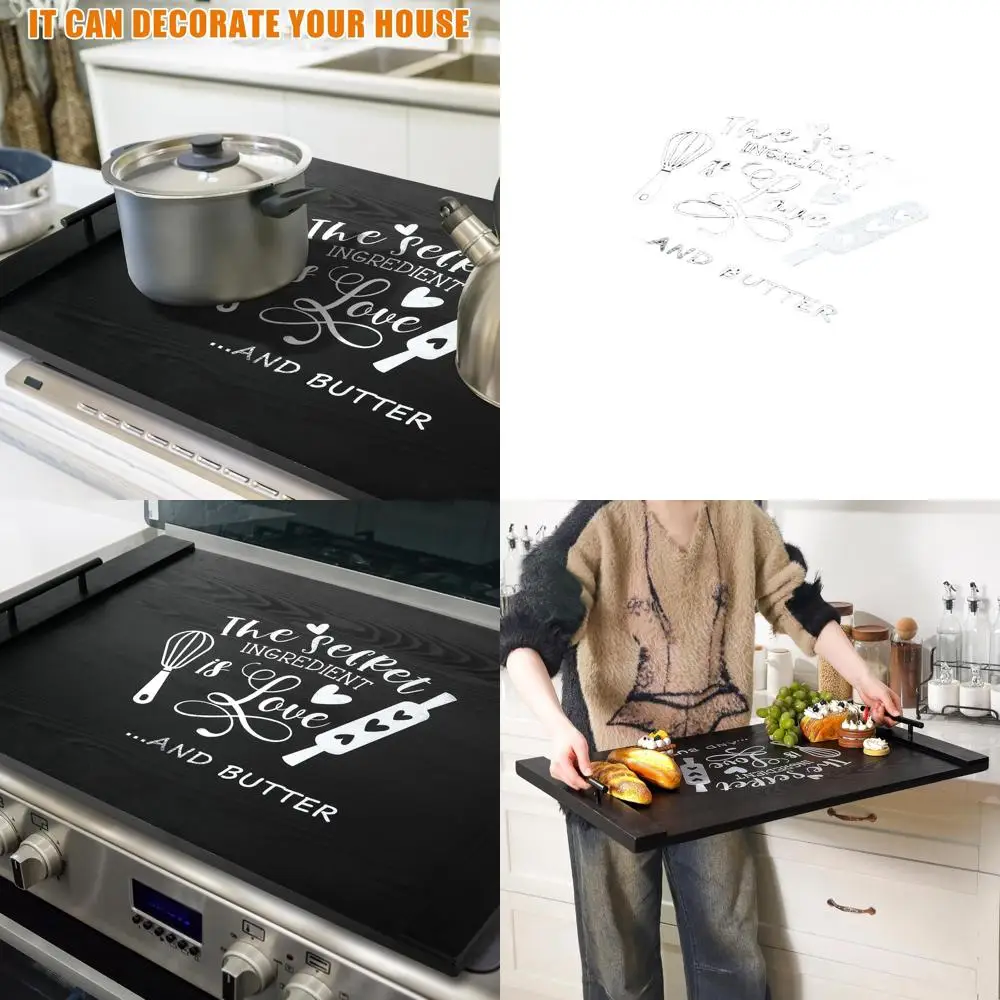 

Classic Style Gas Stove Cover with Noodle Board and Handles, Suitable for Electric or Gas Burners and Sink Protection