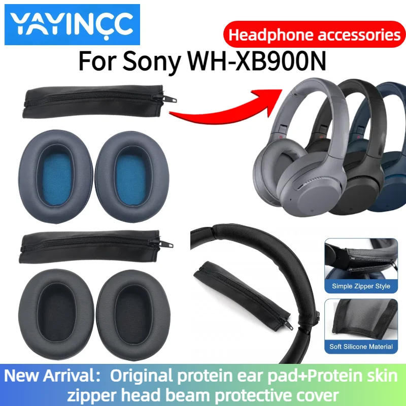 YAYINCC Replacement Soft Foam Cushion Ear Pads / Leather zipper head beam protective cover for SONY WH-XB900N Gaming Headset