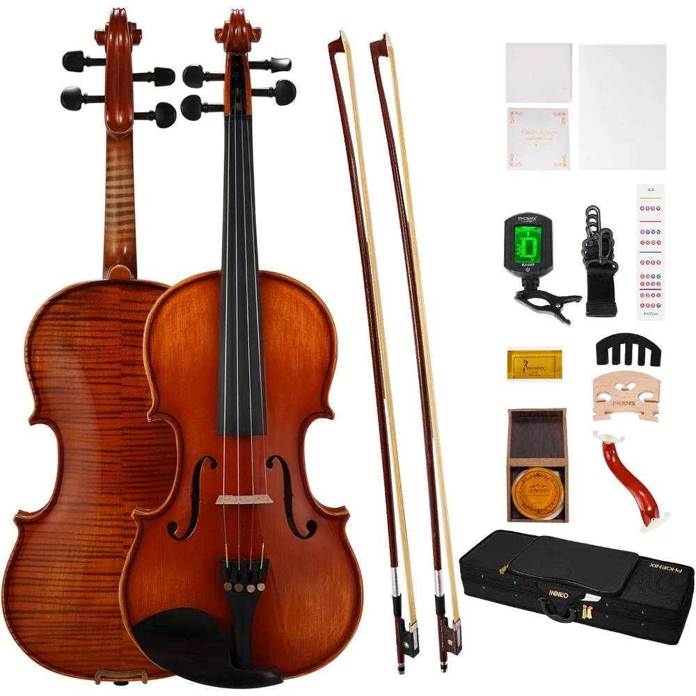 

Violin 4/4 Full Size Set, Fiddle Solid Wood for professional Beginners Adults Kid, Bridge, 2 Rosins, Tuner, Mute, Violin