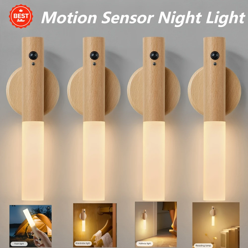 

Rechargeable Magnetic Wall Light Smarts Motion Sensor LED Night Lamp Portable for Hallway Bedroom Stairs Bathroom Cabinet Decor