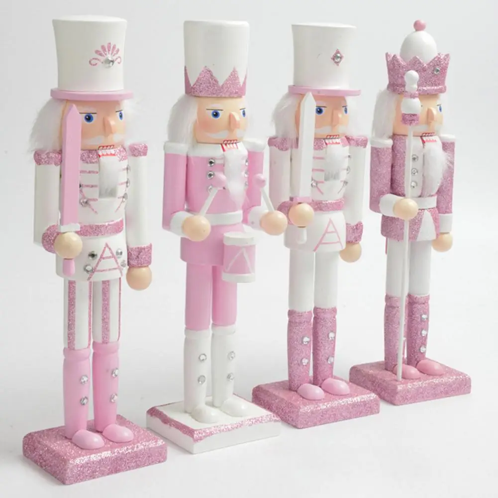 

30cm Wooden Nutcracker Solider Figurine White Hair Soldier Figurine Pink Glitter Nutcracker Soldier Doll Toy Home Decoration