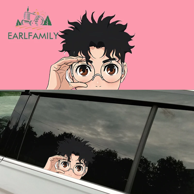 EARLFAMILY Okarun Dan Momo Cool Peeker Car Stickers Anime Hero Paranormal Original Car Accessories Windows Sunscreen Graphics