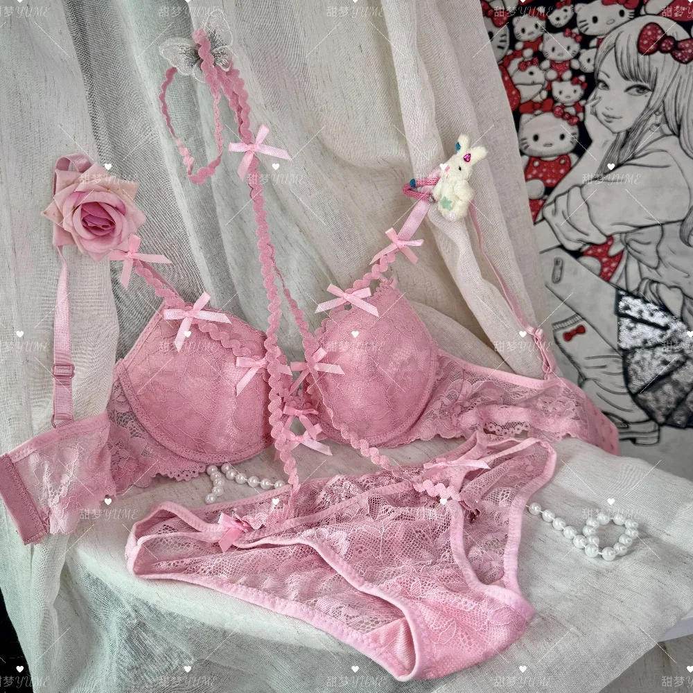 BANERDANNI Lila Unterwäsche-Set mit Neckholder, Kreuzriemen und Schmetterlingsverzierung, Push-Up-BH-Anzug für Damen, stilvolle Alltagsunterwäsche