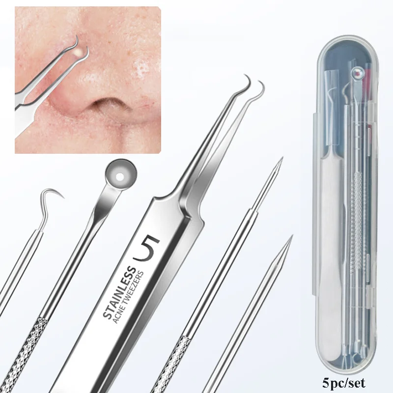 4/5 Stuks Mee-Eter Verwijderaar Comedones Extractor Acne Verwijdering Kit Voor Smet Whitehead Popping Pit Verwijderen Voor Neus Gezicht Gereedschap