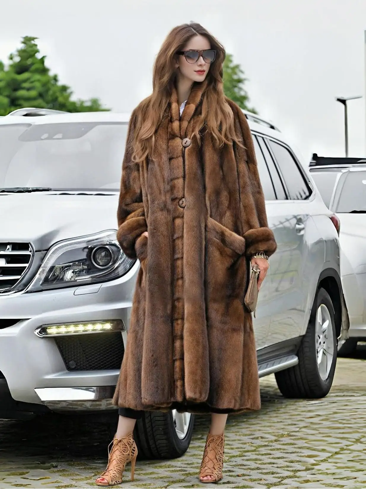 

Women's Dark Brown Faux Mink Fur Coat 2025 Winter Long Length Fluffy Warm Luxury Jacket for Daily Party Streetwear