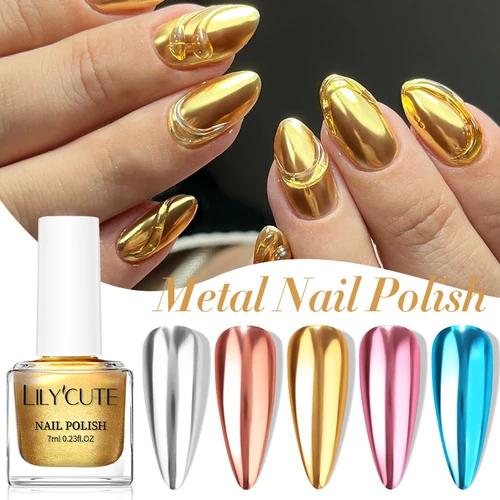 LILYCUTE-esmalte de uñas metálico superbrillante, 7ml, sin necesidad de lámpara, botella de vidrio de estilo francés de secado rápido para manicura, esmalte de uñas Regular