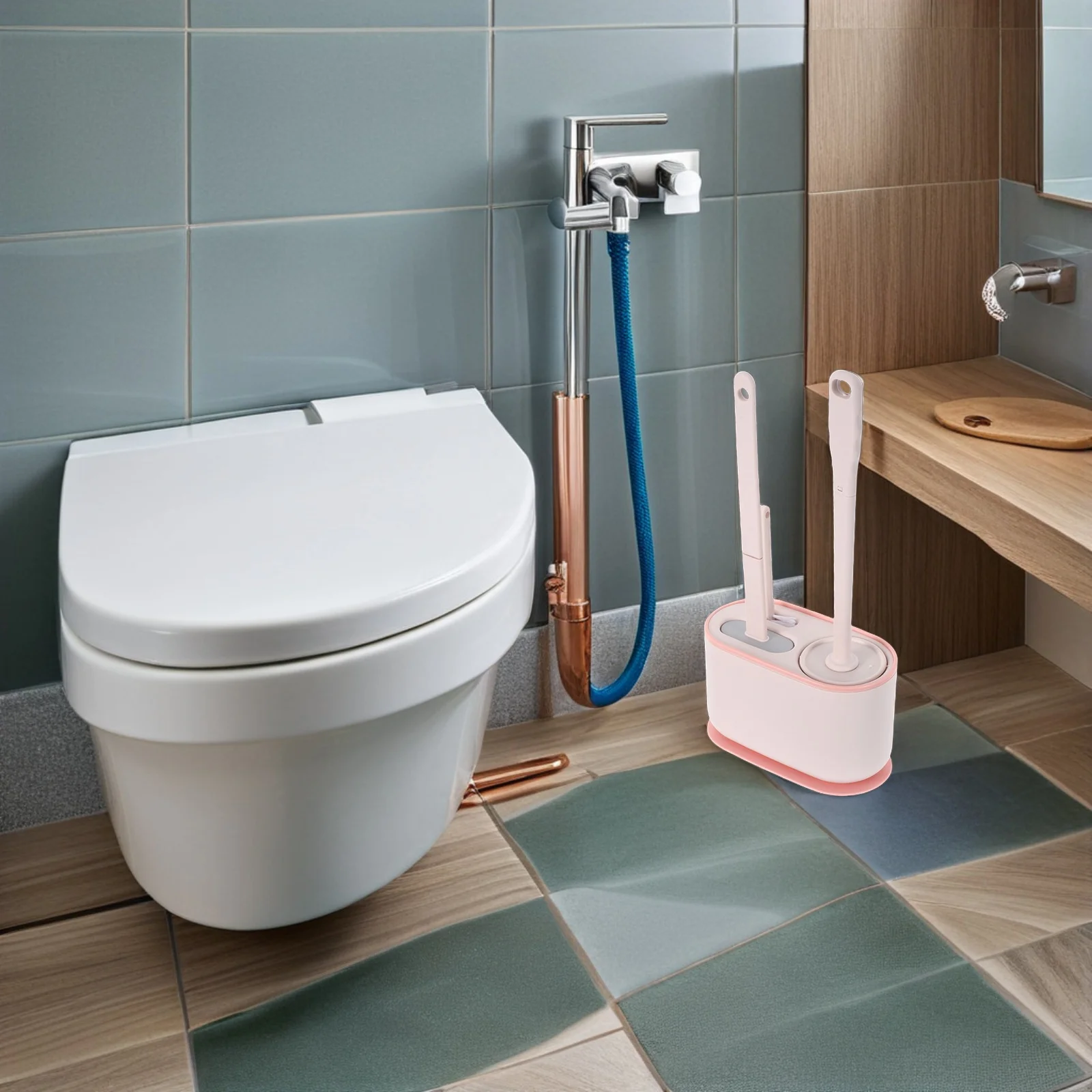 

1Set Wall Mounted Toilet Brush Holder Long Handle Bathroom Cleaning Scrubber Set for Deep Bowl Stain Removal Space Saving