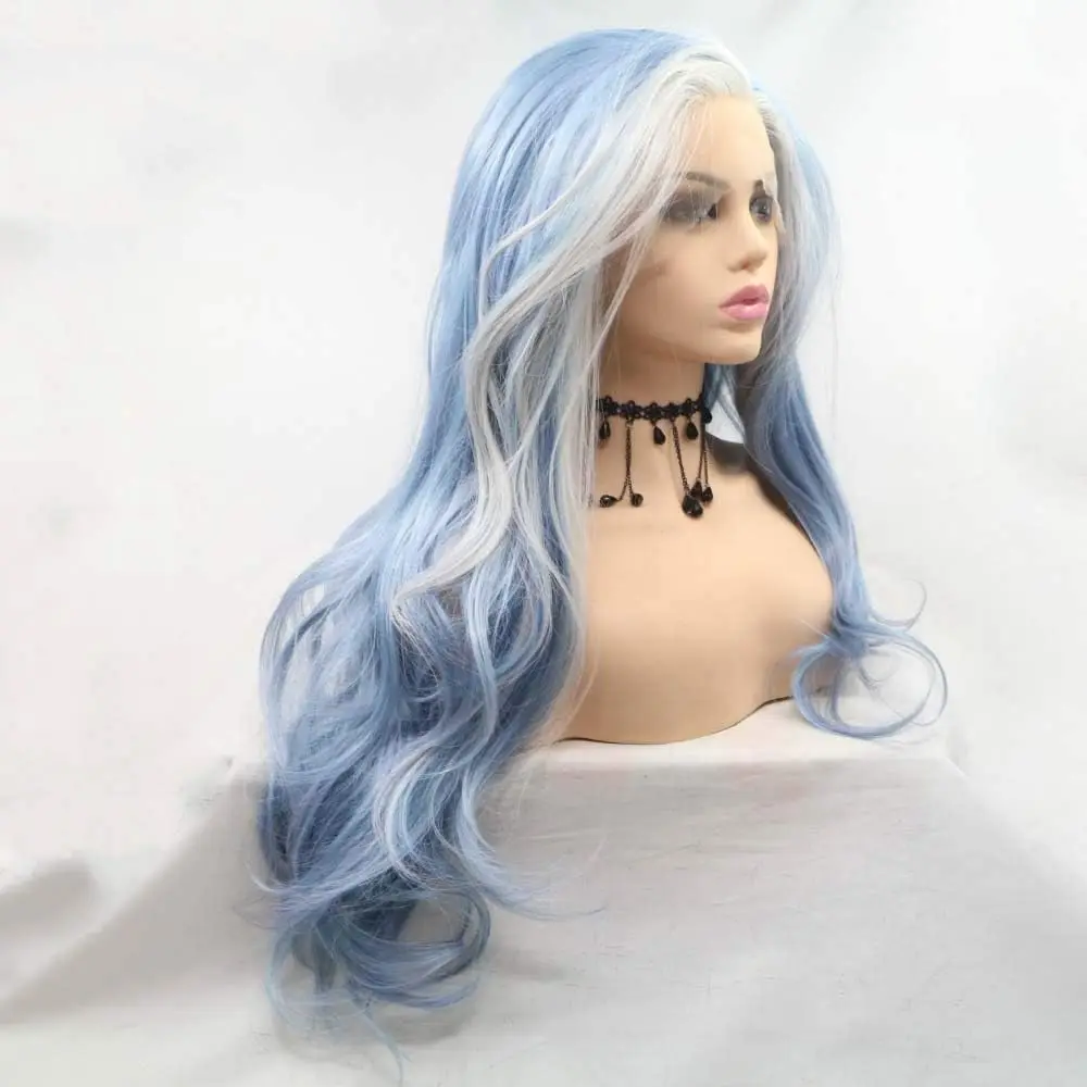 

Сильвия, синий/блонд, смешанный парик, парики из синтетических волос, длинный натуральный волнистый парик, боковая часть, термостойкое волокно, длинное, мягкое