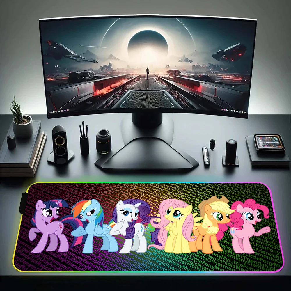 Imagem -06 - M-meu L-little P-pony Rgb Led Mouse Pad para pc Gamer Mouse Pad de Borracha com Luz Led Brilhante