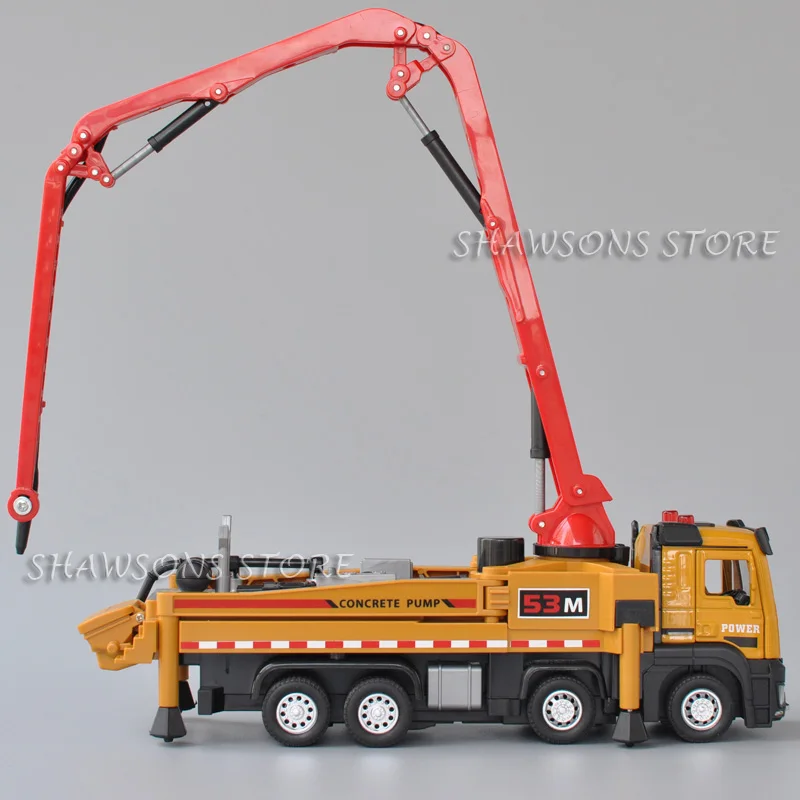 1:50 Diecast Metal Engineering Vehicle Model Toy Concrete Pump Truck Miniature Replica Pull Back Sound Lights