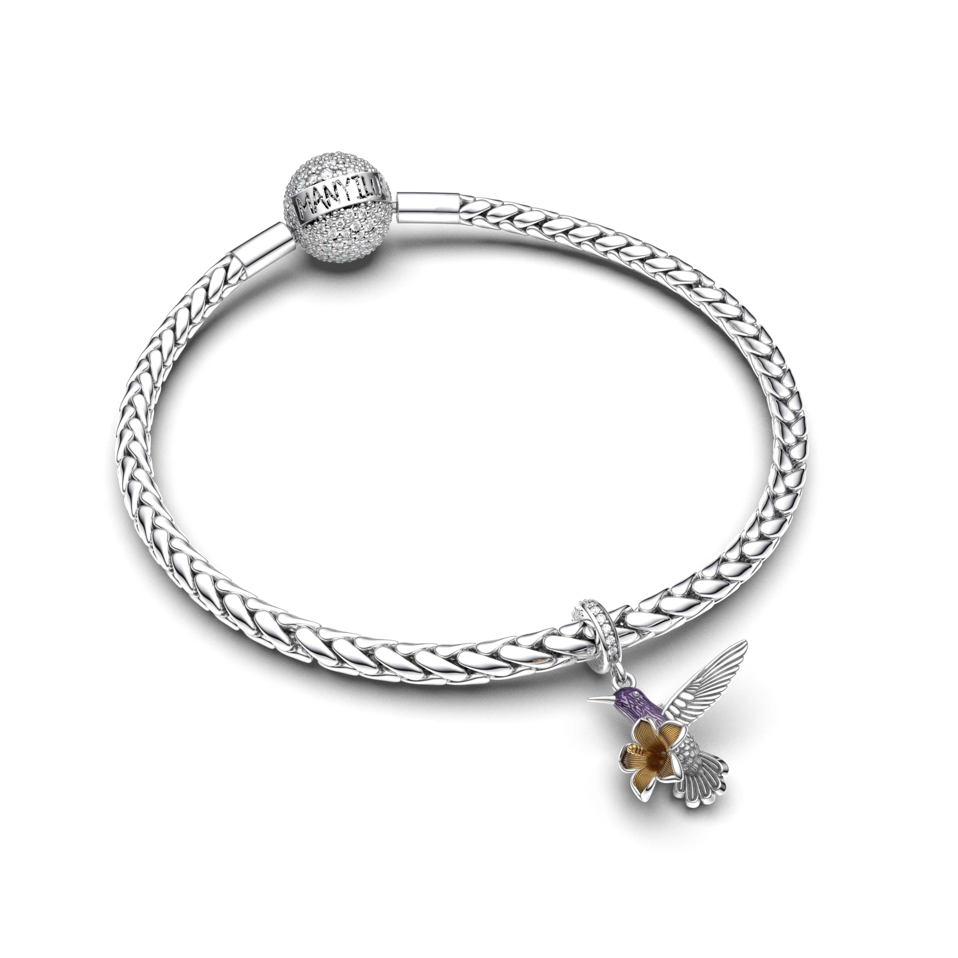 Manyilus 925 Sterling Silver Hummingbird & Flower Dangle Charm for Original Bracelet & Necklace Cubic Zirconia  Jewelry Gift view 3