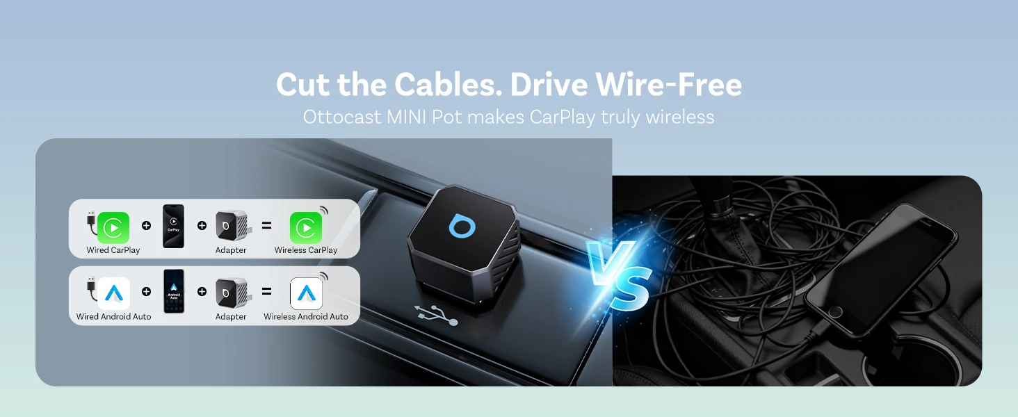 OTTOCAST Mini Pro Kabelloser CarPlay & Android Auto Adapter 2-in-1 5GHz WiFi Dongle Plug & Play Automatische Wiederverbindung für Benz VW Toyota – Detail 4