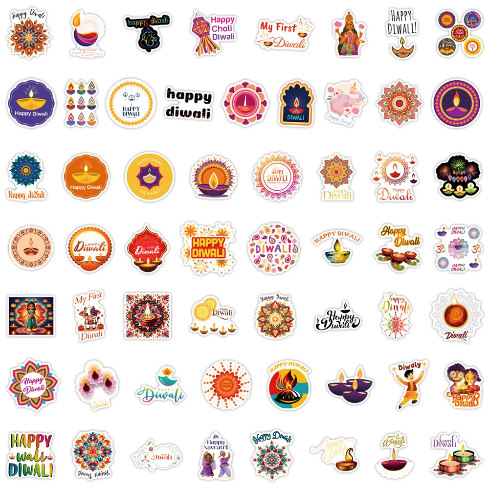 10/30/50/110PCS Happy Diwali Festive Atmosphere Cartoon Sticker frigorifero fai da te Laptop bagagli Skateboard Graffiti Joke Sticker