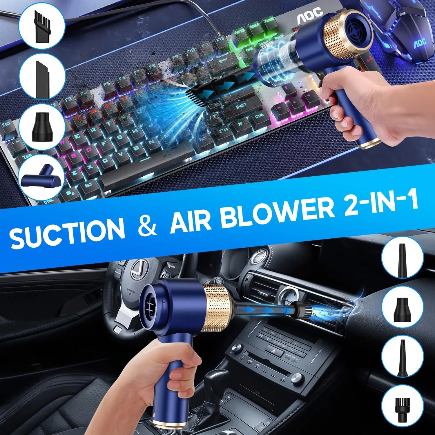 Handheld Car Vacuum Cleaner, 16000PA Car Vacuum Portable Cordless, 2 In 1 Air Duster And Vacuum Cleaner With LED Light