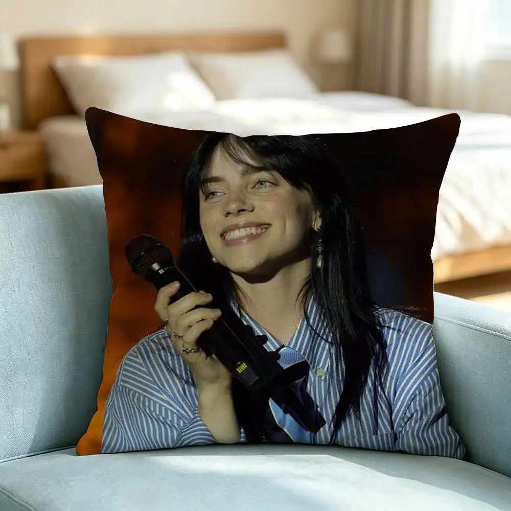 Billie Eilish Singer-S-Songwriter  Square Double-Sided printed Pillow Case Bedroom Bedside Pillow Sofa Cushion Cover Gift