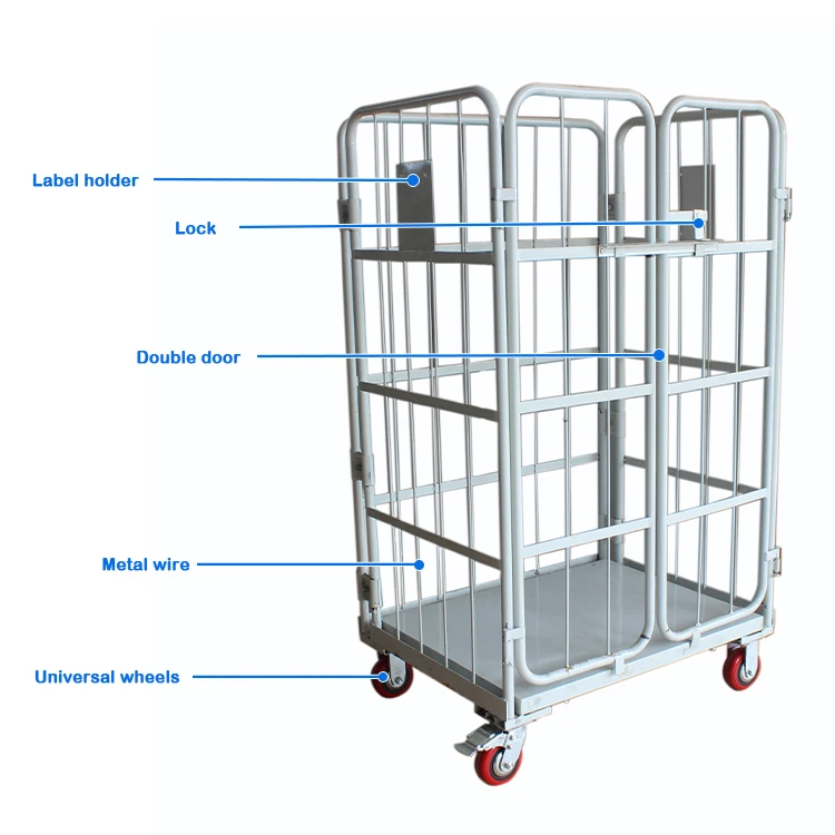 Foldable Frame Cargo Metal Steel Supermarket Laundry Roll Container