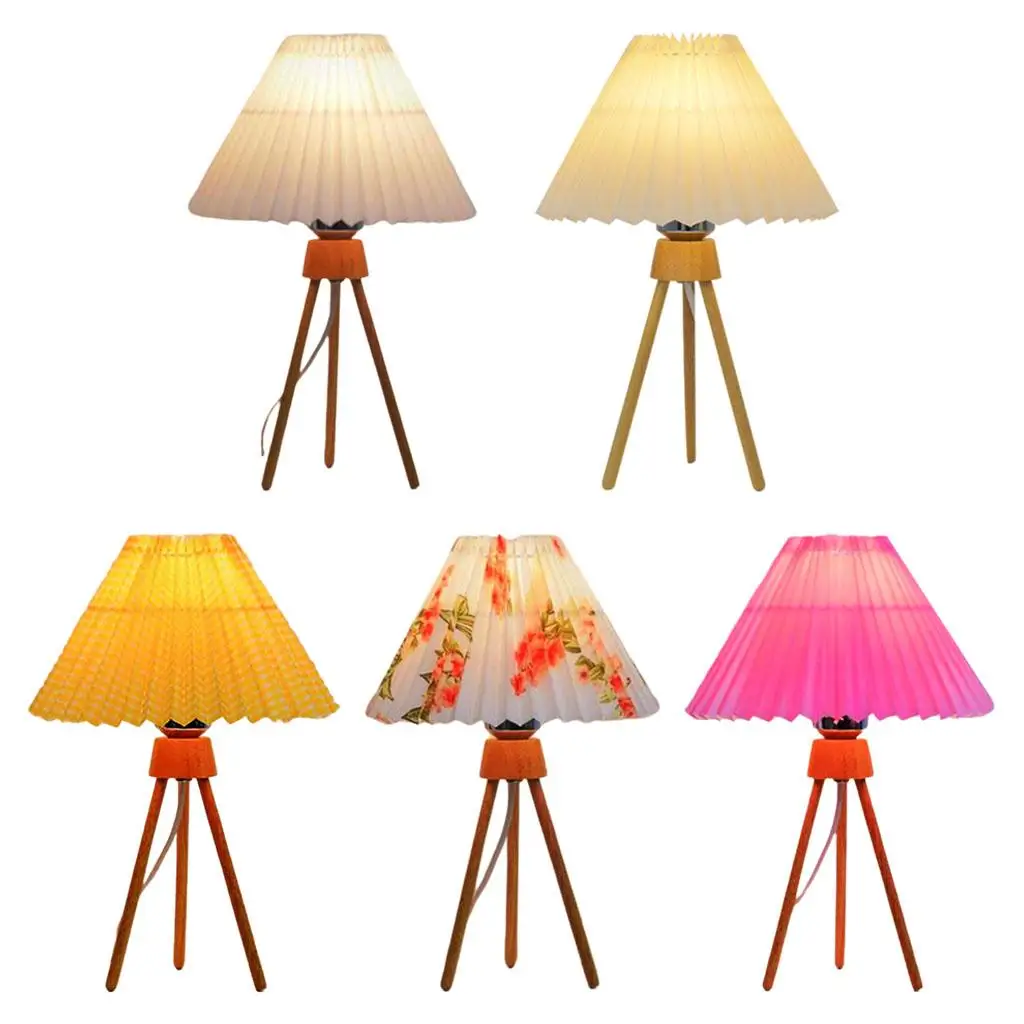 

Button Control Pleated Table Lamps with USB Adjustable Dimmable Bedside Lamps Nightstand Cloth Lampshade Bed Craft Ornament