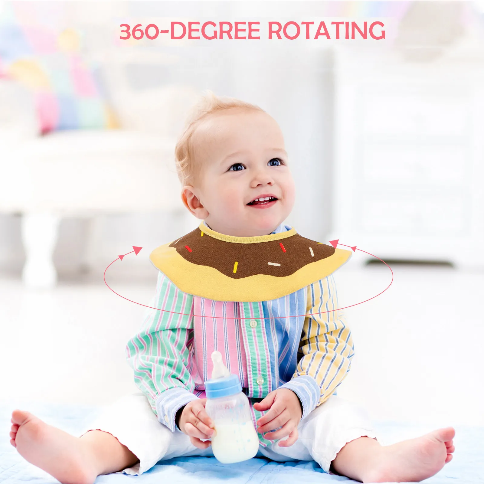 

2Pcs 360-Degree Rotating Baby Bibs Cotton Drool Proof Waterproof Round Infant Feeding Bibs Essential Baby Supplies