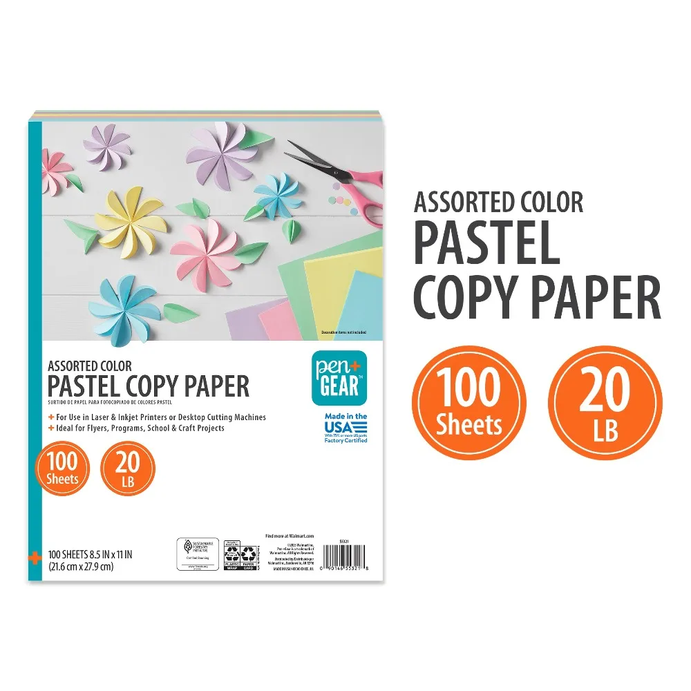 Pastel Color Copy Paper 8.5 x 11 Inches 20 lb Premium 100 Sheets Bulk Pack for Home Office School Printing Stationery Supplies Bright Assorted Colors
