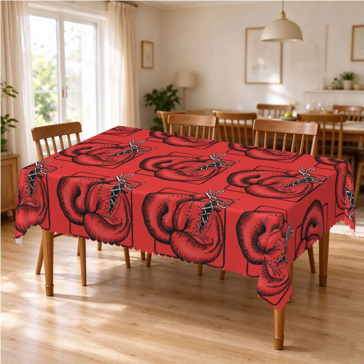 Red Boxing Gloves Tablecloth Restaurant Kitchen Rectangular Tablecloth Festival Party Decorations Tablecloth Dining Table Cover