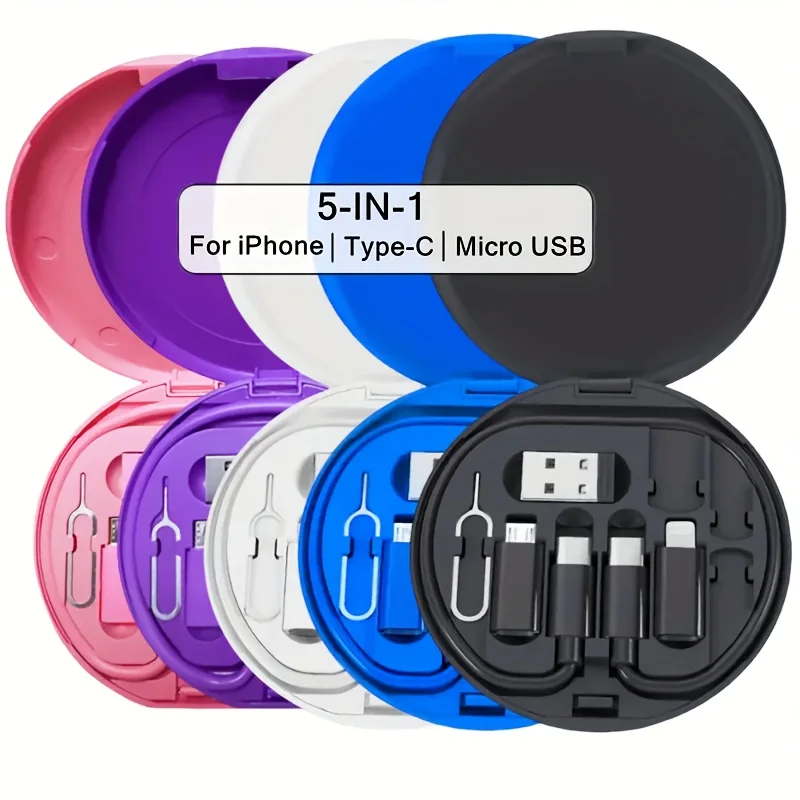 

5-in-1 Magnetic Portable Multi-functional Data Cable Storage Box with 60W Fast Charging and Stand for Computers and phones