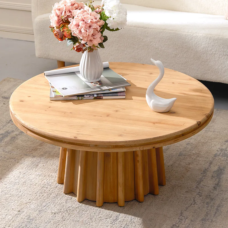 HYS Nordic round coffee table modern simple small apartment living room Japanese-style wabi-sabi wind solid wood round table