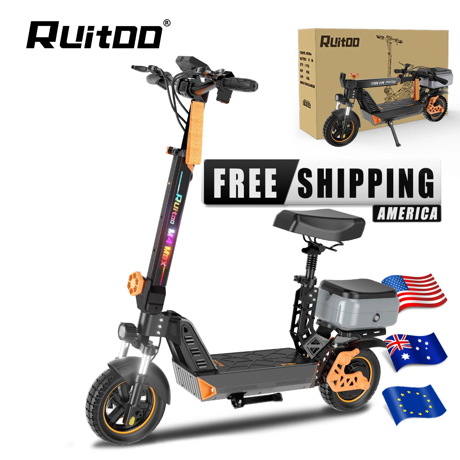

Ruitoo M4Max 1000W 48V/15.6AH Best Selling Electrical Scooter Shipped from USA warehouse