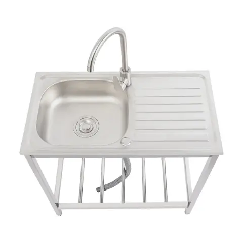 Stainless Steel Sink Free Standing Kitchen Sink with Storage Shelf (1-tier shelf), Outdoor Single Bowl Sinks with Workbench, fits for Kitchen Restaurant Laundry Commercial Sinks