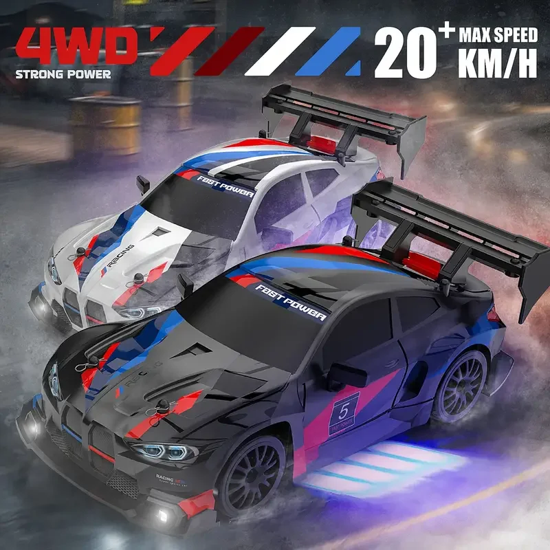 Nouvelle voiture de course RC à dérive 4x4 à l'échelle 1:24, 2,4 GHz, 20 km/h, haute vitesse, M4, jouet de course sportif, lumières LED avec pneus supplémentaires, cadeaux pour enfants et adultes