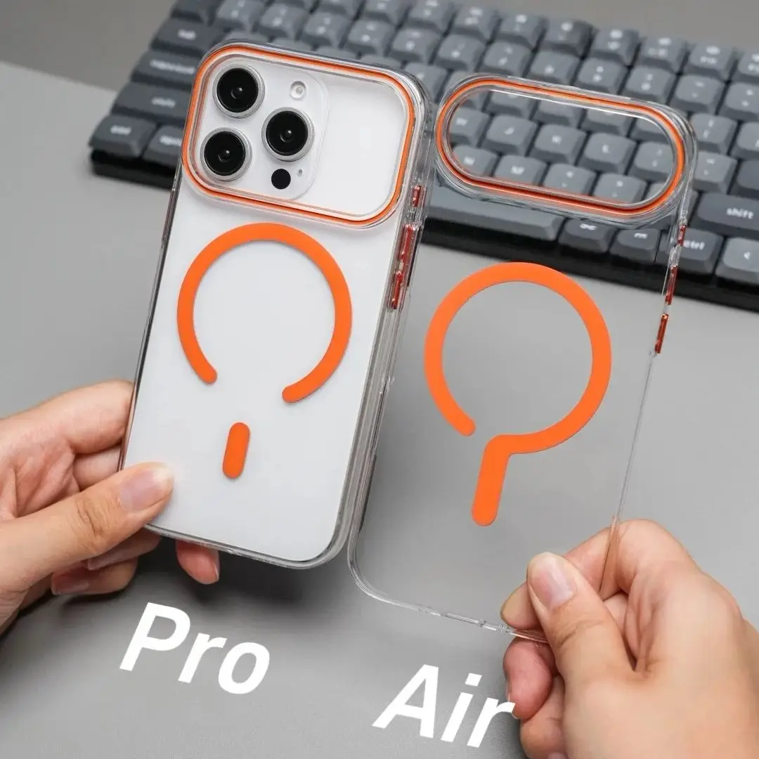 Transparant Ultradunne Sterke Magnetische Lading Case Voor iPhone 15 14 13 12 16 17 Pro Max Metalen Knop bumper PC Cover Voor Magsafe