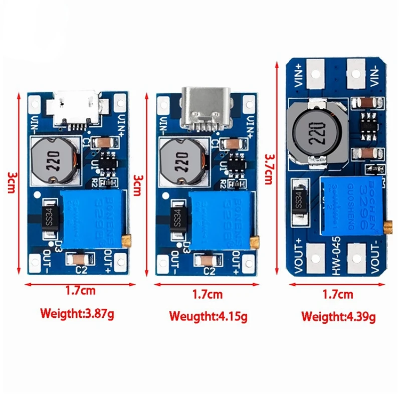 5PCS DC-DC MT3608 Boost Converter MAX 2A Step Up Micro USB Voltage Regulator Board 2V-24V to 5V 9V 12V 28V Power Supply Module