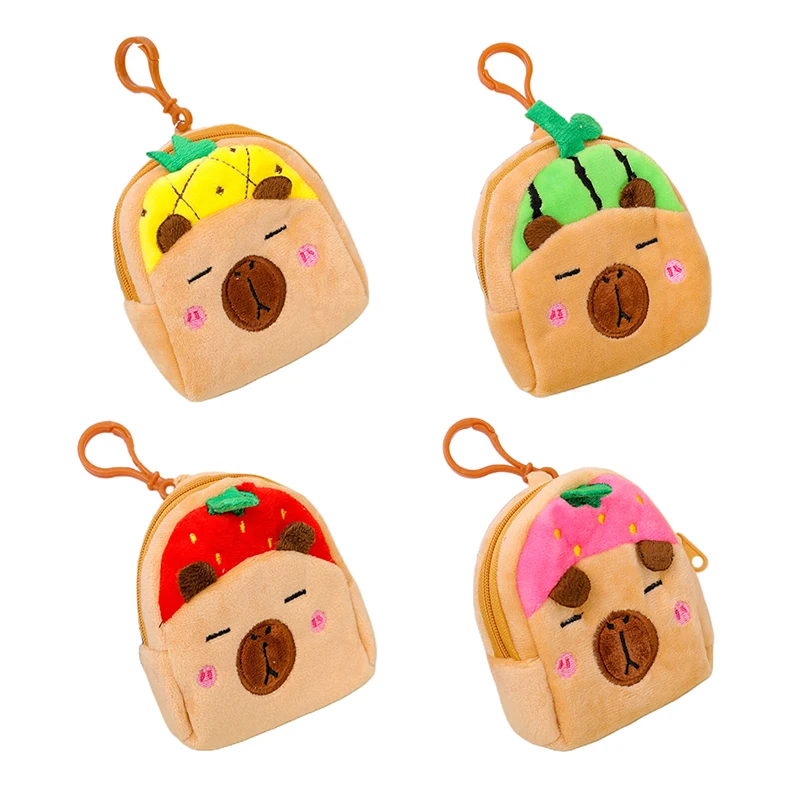 Cute Capybara peluche portafoglio Cartoon Animal Coin Purse portamonete portamonete auricolare borsa portaoggetti zaino ciondolo