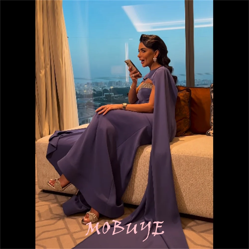 MOBUYE-Robe de Rhsans bretelles pour femme, longueur au sol, manches longues châle, robe de soirée élégante, mode populaire, 2024