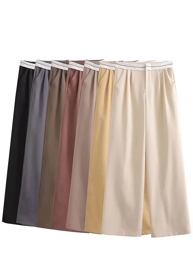 HH Women\'s Casual Loose Straight Pants Solid Elegant Side Pockets High Waist Zipper Fly Trousers 2023 Chic Streetwear Mujer