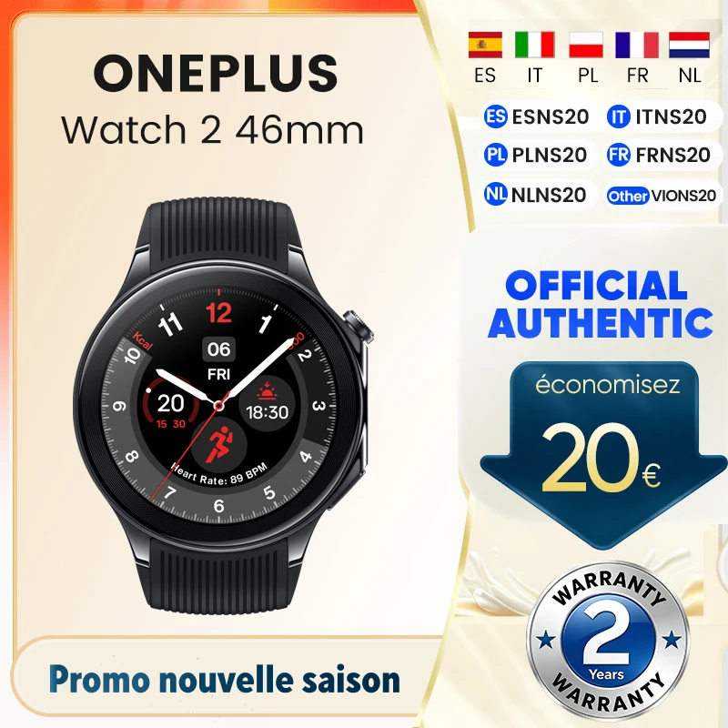 Nouvelle montre intelligente OnePlus Watch 2, écran AMOLED de 1,43 pouces, batterie de 500 mAh, plus de 100 modes sportifs, 2 Go + 32 Go, 46 mm, Wi-Fi, GPS, IP68, Google Pay