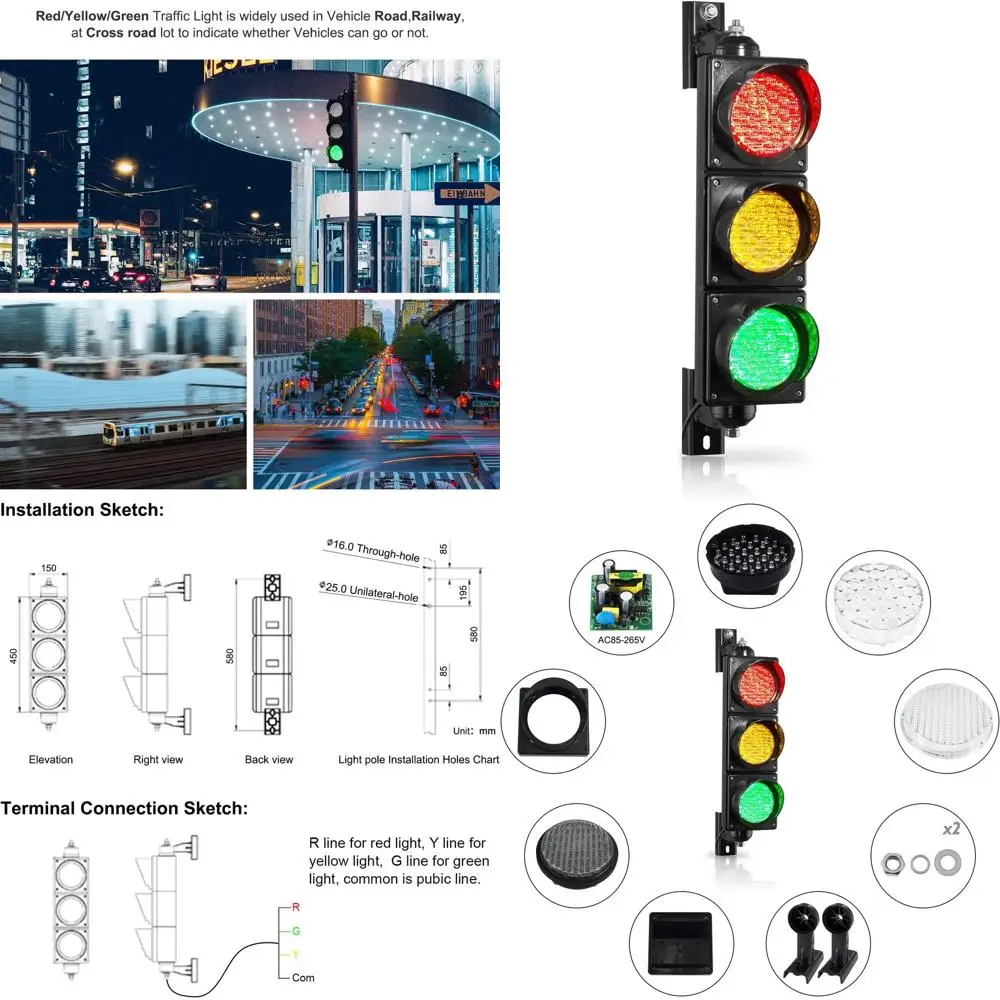 

4-дюймовый водонепроницаемый светодиодный светофор IP65 (265В) - красный, желтый, зеленый для наружного промышленного использования