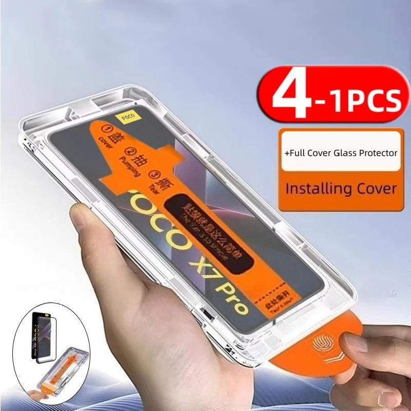 

1-4PCS Dust Free Tempered Glass For Xiaomi Poco X7 Pro Tempered Glass 9H HD Full Cover Dust Free Screen Protector Poco X7 Pro