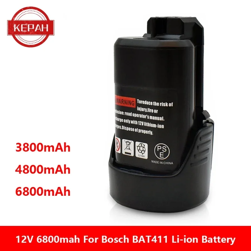 

KEPAH 6800mAh 10.8V 12V Li-ion BAT411 Rechargeable Battery BOSCH BAT412A BAT413A D-70745GOP 2607336013 2607336014 PS20-2 PS40-2
