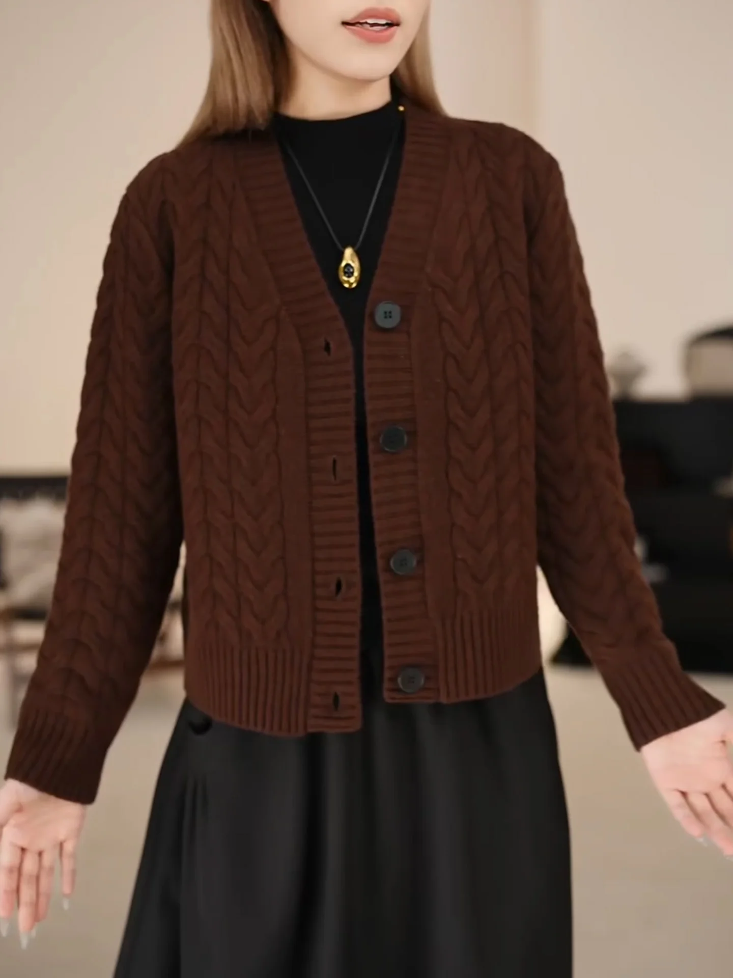 

Модный вязаный однотонный свитер-кардиган с узором косы для женщин, осенне-зимний, больших размеров, приталенный, в корейском стиле, с V-образным вырезом, длинный рукав