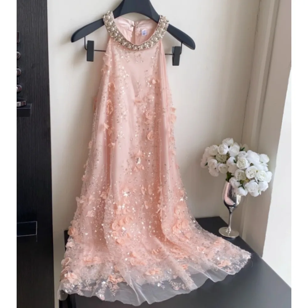 

Винтажное трехмерное платье с высокой талией и блестками, шикарное летнее пляжное платье, женский сарафан, церемониальные платья