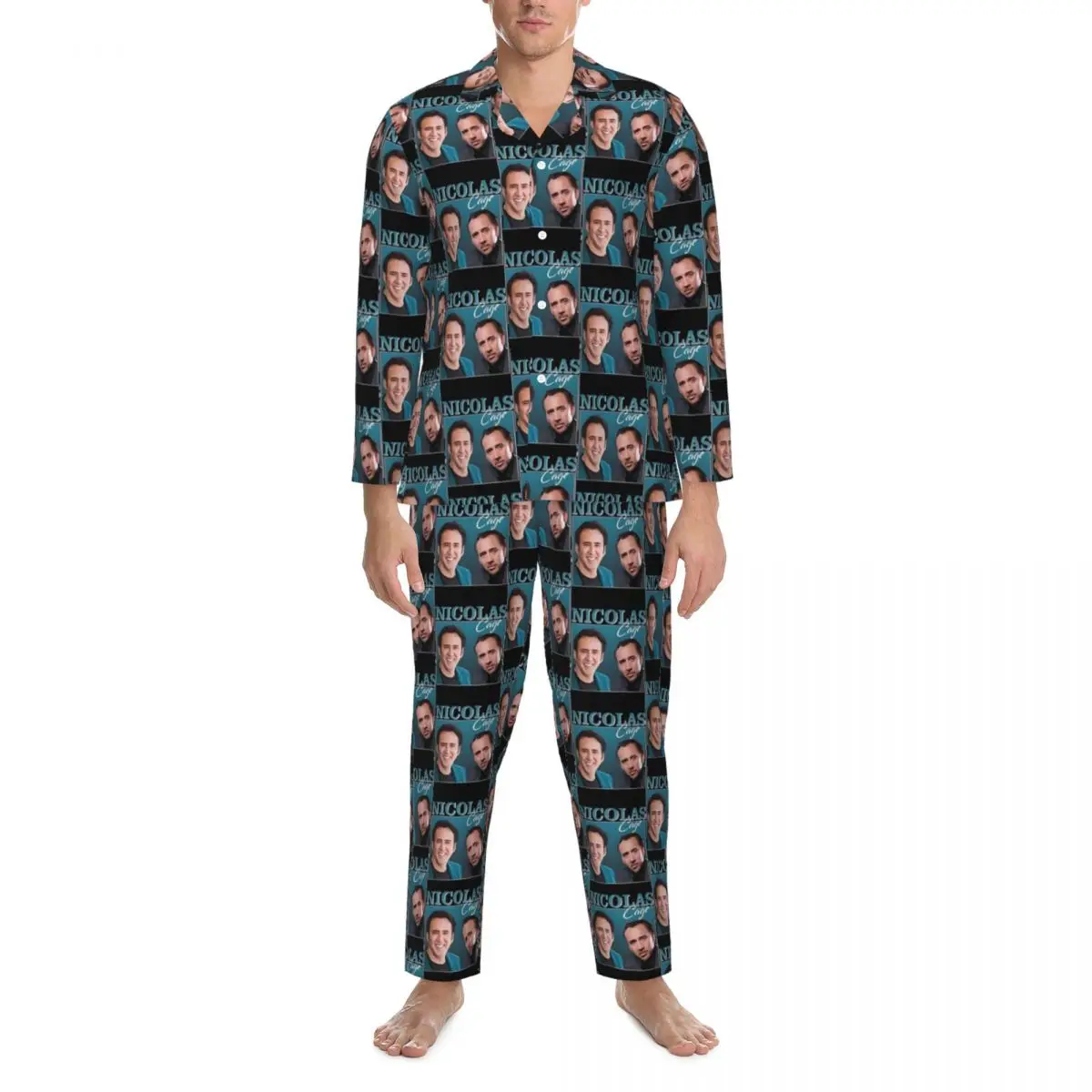 Pajamas Male Nicolas Cage Home Sleepwear Funny Nicolas 2 Pieces Casual Pajamas Set Long Sleeve Trendy Oversize Home Suit