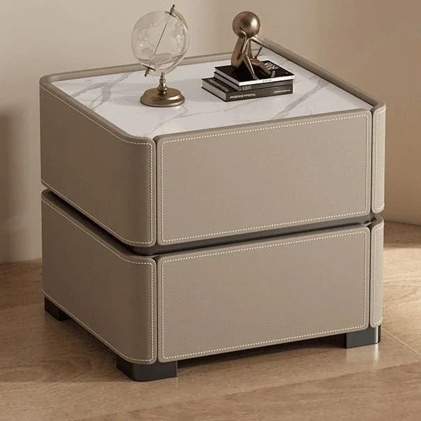 موديل 2025، طاولة بجانب السرير من الخشب الصلب مصنوعة من الجلد الصلب، فاخرة وخفيفة وإحساس راقي #2