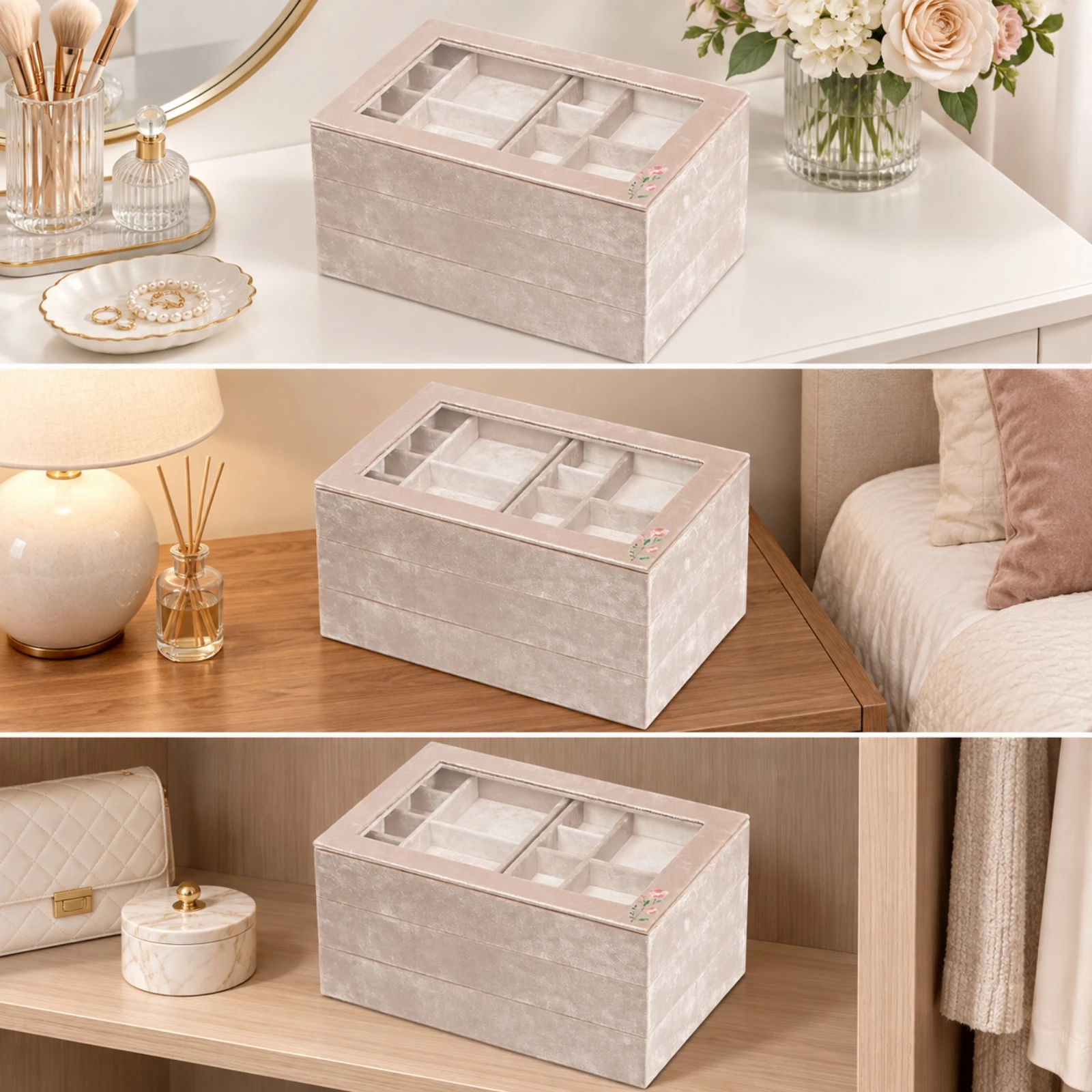 Multi-Layer Jewelry Organizer Box Soft-Lined Jewelry Organizer with Pull-out Drawers Compact Scratch-Resistant