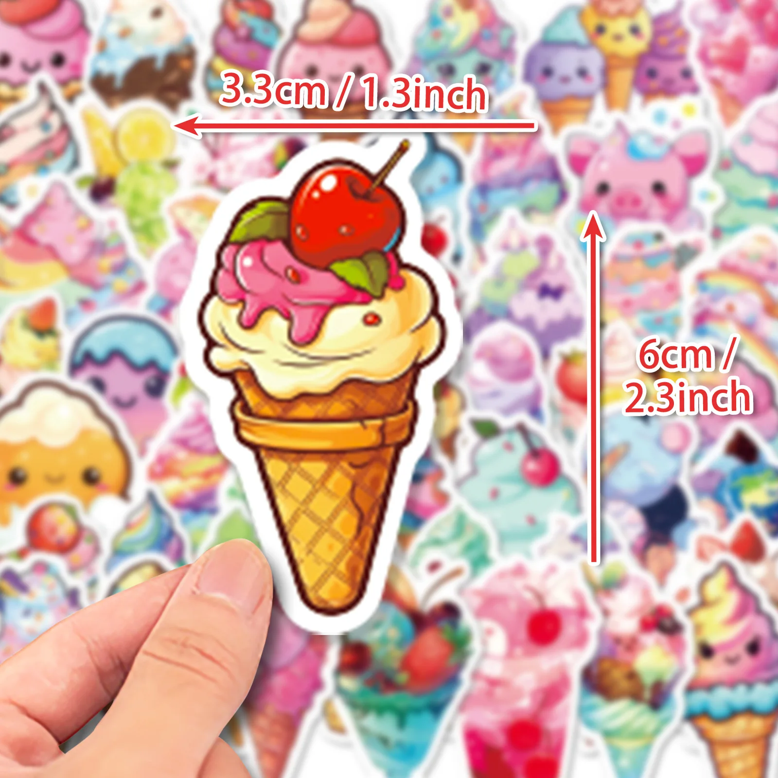 50pcs Colorful Sweet Summer Cone Chocolate Ice Cream Pink Cute Style Graffiti Waterproof Sticker