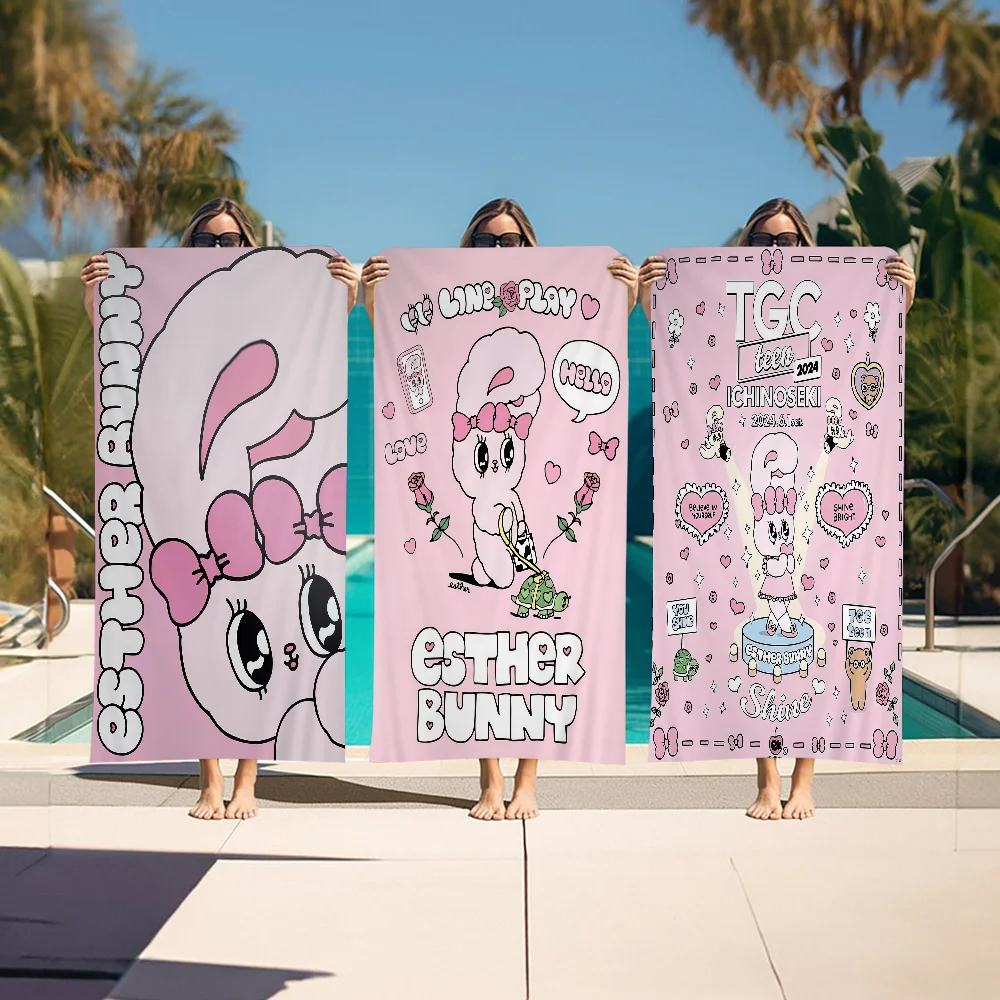 

Cute Esther Bunny Rabbit Bath Towel Microfiber Soft Water Absorbing Breathable For Girl Kids Decorative Cartoon Beach Towel