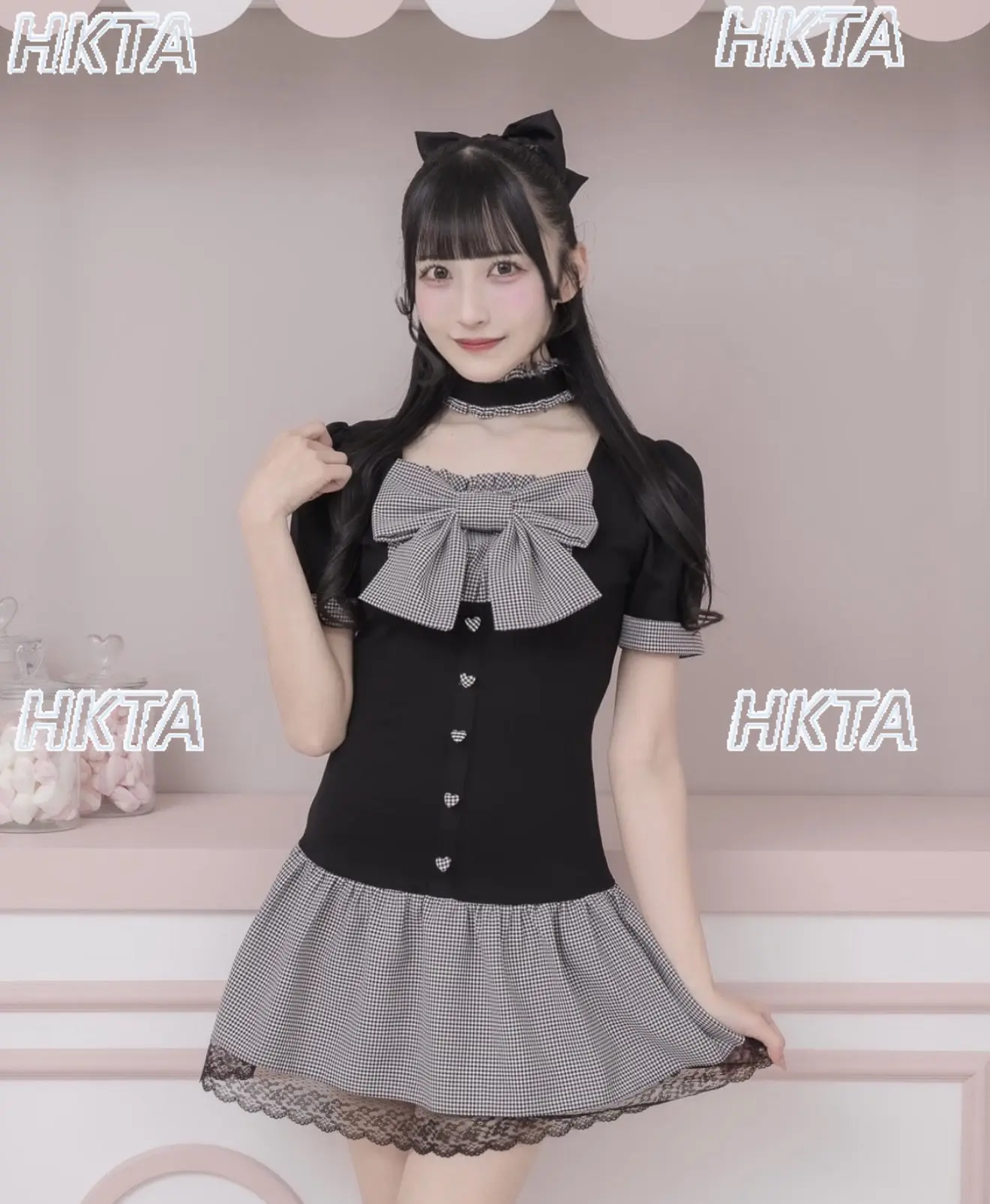 

Original Japanese Style Sweet Bubble Short Sleeve Dress Women 2026 Summer New Color Block Black Plaid Mini Dress