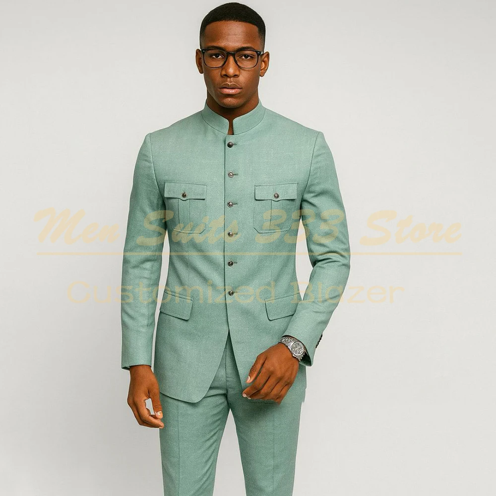 

Mint Green Men's Suits Luxury Single Breasted Slim Fit 2 Piece Jacket Pants Customzied Wedding Male Clothing Outfits Costume