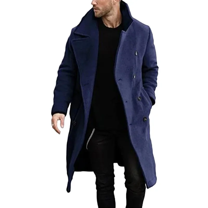 Men\'s Vintage Loose Cardigan Double Breasted Large Coat New 2023 Woolen Coat Men\'s Long Sleeve Turn-down Collar Warm Woolen Coat